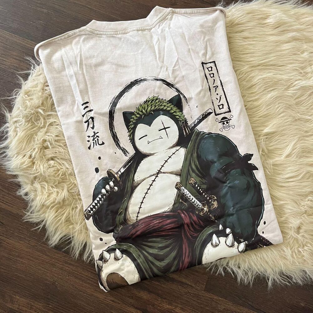 Snorlax One‑Piece Anime Mashup Heavy‑Cotton Graphic T‑Shirt XL